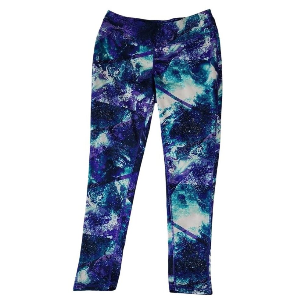 Tek Gear Abstract Print Womens Active Leggings Purple Blue Stretch Yoga Size M - Picture 1 of 8